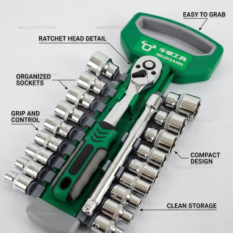 1/4 3/8 Inch Ratchet Socket Se - Car Workshop Tools Kit recension och pris