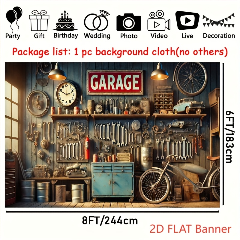 Industrial Garage Backdrop Ban - Workshop Tools Wallpaper recension och pris